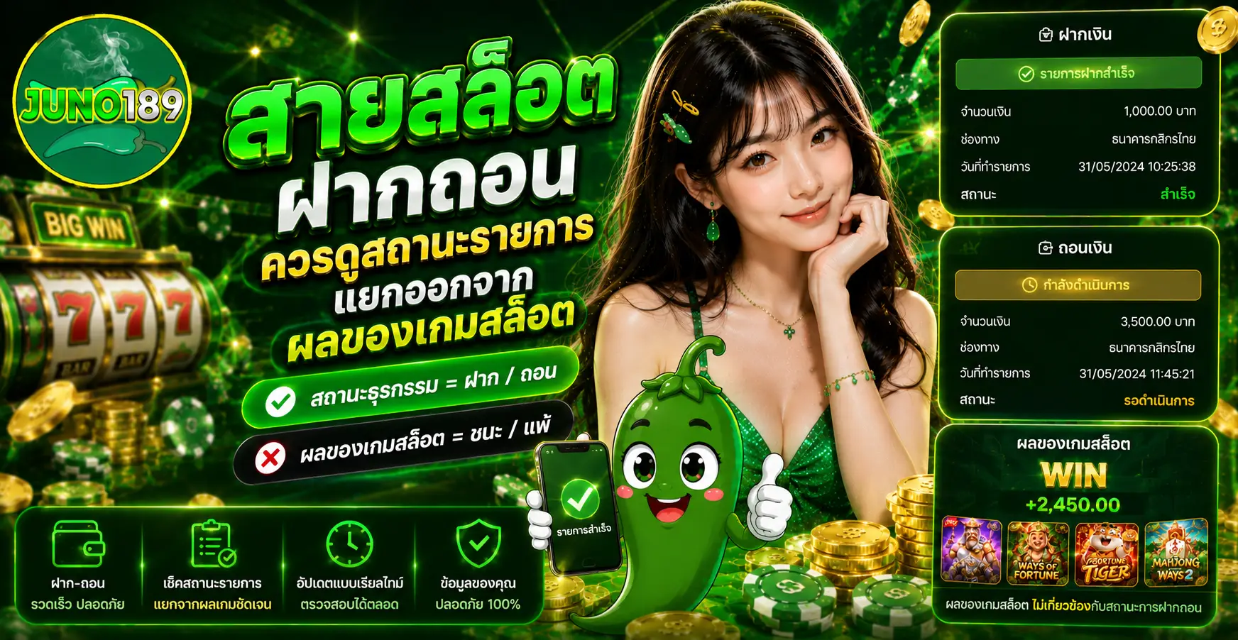 ฝากถอนควรดูสถานะรายการแยกออกจากผลของเกมสล็อต